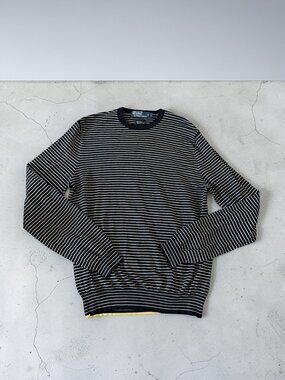 POLO RALPH LAUREN Men’s Navy White Striped Silk Blend Long Sleeve Top Size Large